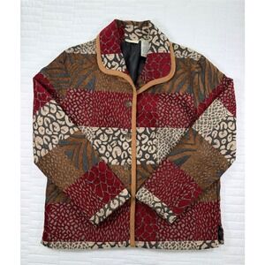 Vintage 90s White Stag Patchwork Tapestry Button Up Jacket S Animal Print Boho